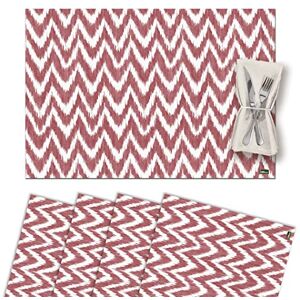 Vilber , Set van 4 placemats van vinyl, wasbaar, waterdicht, vuilafstotend, antislip, anti-aanbaklaag, hittebestendig, Ikat-Mallorca-stijl, zigzag, rood INCA Vilber , Set van 4 placemats van vinyl, wasbaar, waterdicht, vuilafstotend, antislip, anti-aanbaklaag, hittebestendig, Ikat-Mallorca-stijl, zigzag, rood INCA