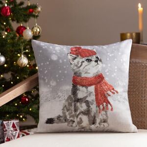 Evans Lichfield Besneeuwde kat met sjaal aquarel veer rijk gevuld kussen Evans Lichfield Besneeuwde kat met sjaal aquarel veer rijk gevuld kussen