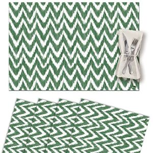 Vilber , Set van 4 placemats van vinyl, wasbaar, waterdicht, vuilafstotend, antislip, anti-aanbaklaag, hittebestendig, Ikat-Mallorca, Zig Zag, groen, INCA Vilber , Set van 4 placemats van vinyl, wasbaar, waterdicht, vuilafstotend, antislip, anti-aanbaklaag, hittebestendig, Ikat-Mallorca, Zig Zag, groen, INCA