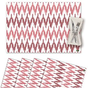 Vilber , Set van 4 placemats van vinyl, wasbaar, waterdicht, vuilafstotend, antislip, anti-aanbaklaag, hittebestendig, Ikat-Mallorca-stijl, zigzag, rood Calanova Vilber , Set van 4 placemats van vinyl, wasbaar, waterdicht, vuilafstotend, antislip, anti-aanbaklaag, hittebestendig, Ikat-Mallorca-stijl, zigzag, rood Calanova