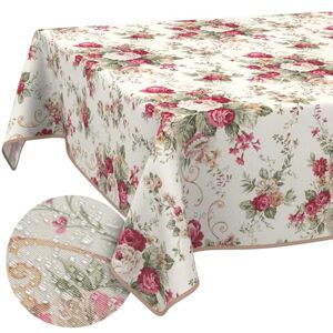 ANRO Tafelkleed van stof, textiel, afwasbaar tafellinnen, tafelzeil, katoen, polyester, rozen, rond, 140 cm, voor binnen en buiten ANRO Tafelkleed van stof, textiel, afwasbaar tafellinnen, tafelzeil, katoen, polyester, rozen, rond, 140 cm, voor binnen en buiten