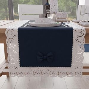 PETTI Artigiani Italiani Elegante tafelloper van katoen, voor keukentafel, woonkamer, eetkamer, effen gekleurde tafelkleden met ruches van kant met franjes en strikken, 40 x 140 cm, nachtblauw PETTI Artigiani Italiani Elegante tafelloper van katoen, voor keukentafel, woonkamer, eetkamer, effen gekleurde tafelkleden met ruches van kant met franjes en strikken, 40 x 140 cm, nachtblauw