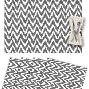 Vilber , Set van 4 placemats van vinyl, wasbaar, waterdicht, vuilafstotend, antislip, anti-aanbaklaag, hittebestendig, Ikat-Mallorca-stijl, zigzag, grijs INCA Vilber , Set van 4 placemats van vinyl, wasbaar, waterdicht, vuilafstotend, antislip, anti-aanbaklaag, hittebestendig, Ikat-Mallorca-stijl, zigzag, grijs INCA