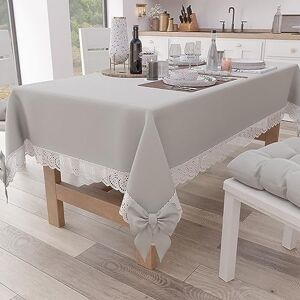 PETTI Artigiani Italiani Elegant rechthoekig tafelkleed van katoen, voor keukentafel, woonkamer, met ruches van kant met franjes en strikken, effen, voor 6 plaatsen (140 x 180 cm) lichtgrijs PETTI Artigiani Italiani Elegant rechthoekig tafelkleed van katoen, voor keukentafel, woonkamer, met ruches van kant met franjes en strikken, effen, voor 6 plaatsen (140 x 180 cm) lichtgrijs