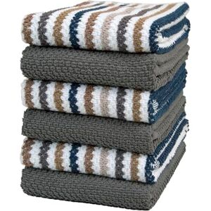 Bumble Towels Set van 6 grote gestreepte en stevige pluche theedoeken 40 x 66 cm 100% ringgesponnen katoen, 3-draads geverfd, 3 sets effen (grijs) Bumble Towels Set van 6 grote gestreepte en stevige pluche theedoeken 40 x 66 cm 100% ringgesponnen katoen, 3-draads geverfd, 3 sets effen (grijs)