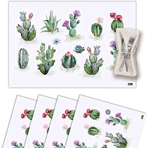 Vilber , Set van 4 placemats van vinyl, wasbaar, waterdicht, vuilafstotend, antislip, anti-aanbaklaag, hittebestendig, cactusstijl, meerkleurig, cactus 3349 Vilber , Set van 4 placemats van vinyl, wasbaar, waterdicht, vuilafstotend, antislip, anti-aanbaklaag, hittebestendig, cactusstijl, meerkleurig, cactus 3349