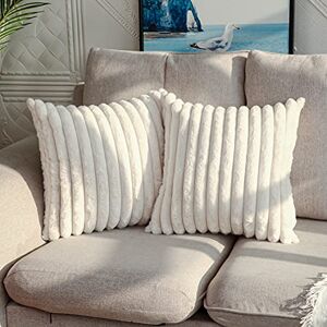 DEELAND Set van 2 kunstbont pluche decoratieve sierkussenhoezen pluizige gestreepte zachte kussenslopen voor bank bank slaapkamer 45,7 x 45,7 cm DEELAND Set van 2 kunstbont pluche decoratieve sierkussenhoezen pluizige gestreepte zachte kussenslopen voor bank bank slaapkamer 45,7 x 45,7 cm