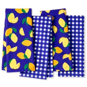 kate spade new york Lemon Party en Spring Gingham Keukenhanddoeken, absorberend 100% katoen, marineblauw/geel, 43 x 71 cm, 4 stuks kate spade new york Lemon Party en Spring Gingham Keukenhanddoeken, absorberend 100% katoen, marineblauw/geel, 43 x 71 cm, 4 stuks
