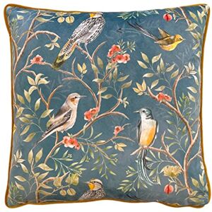 Wylder Tropics Orient Chinoiserie Birds Piped Velvet Kussenhoes - Blauw - One Size Wylder Tropics Orient Chinoiserie Birds Piped Velvet Kussenhoes - Blauw - One Size