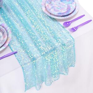 QueenDream Zeemeermin koraalgroene tafelloper glitter verjaardagsdecoraties 61 x 304 cm iriserende pailletten stof voor zomer oceaan feestdecoratie QueenDream Zeemeermin koraalgroene tafelloper glitter verjaardagsdecoraties 61 x 304 cm iriserende pailletten stof voor zomer oceaan feestdecoratie