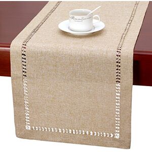 Grelucgo Grote handgemaakte tafelloper, met hemsteek, rechthoekig, beige, 35,5 x 274 cm Grelucgo Grote handgemaakte tafelloper, met hemsteek, rechthoekig, beige, 35,5 x 274 cm