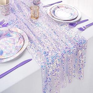 QueenDream Sequin Iridescent Table Runner 25x120 Inches Purple Table Runners Sparkly Lavender Fabric Mermaid Party Decorations QueenDream Sequin Iridescent Table Runner 25x120 Inches Purple Table Runners Sparkly Lavender Fabric Mermaid Party Decorations