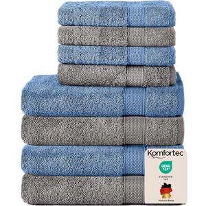Komfortec Handdoekenset – Set van 8-4x Handdoek 50x100 cm en 4x Badhanddoek 70x140 cm 100% Katoen Antracietgrijs&Lichtblauw Komfortec Handdoekenset – Set van 8-4x Handdoek 50x100 cm en 4x Badhanddoek 70x140 cm 100% Katoen Antracietgrijs&Lichtblauw