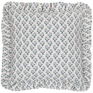 furn. Lulah Blok Bedrukt Ruche Veer Gevuld Kussen Linnen/Blauw 45x45cm furn. Lulah Blok Bedrukt Ruche Veer Gevuld Kussen Linnen/Blauw 45x45cm