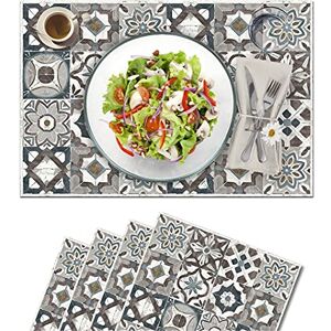 Vilber , Collar 80 placemats van vinyl, 4 stuks, 30,5 x 45,6 x 0,22 cm, vuilafstotend, antislip en hittebestendig, combineerbaar met tafellopers en tapijten Vilber , Collar 80 placemats van vinyl, 4 stuks, 30,5 x 45,6 x 0,22 cm, vuilafstotend, antislip en hittebestendig, combineerbaar met tafellopers en tapijten