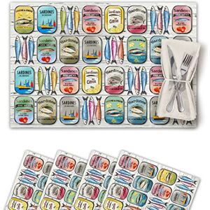 Vilber , Set van 4 afzonderlijke onderzetters van vinyl, wasbaar, waterdicht, vuilafstotend, antislip, hittebestendig, marineblauw, visstijl, meerkleurig Vilber , Set van 4 afzonderlijke onderzetters van vinyl, wasbaar, waterdicht, vuilafstotend, antislip, hittebestendig, marineblauw, visstijl, meerkleurig