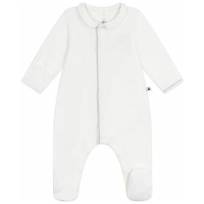 Petit Bateau Babypyjama van fluweel met effen kraag Petit Bateau Babypyjama van fluweel met effen kraag