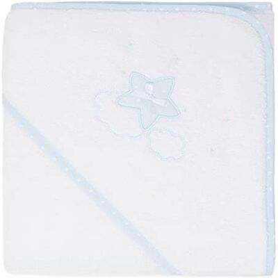 Duffi Baby Babybadjas met capuchon, badhanddoek voor kinderen, 80 x 80 cm, handdoek voor pasgeborenen, 100% katoen, superzacht, absorberend, jongens en meisjes, ster, kleur: blauw. 1195-12 Duffi Baby Babybadjas met capuchon, badhanddoek voor kinderen, 80 x 80 cm, handdoek voor pasgeborenen, 100% katoen, superzacht, absorberend, jongens en meisjes, ster, kleur: blauw. 1195-12