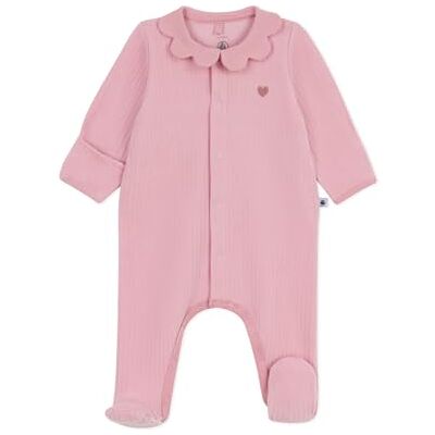 Petit Bateau Babypyjama van fluweel met effen kraag Petit Bateau Babypyjama van fluweel met effen kraag