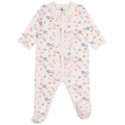 Petit Bateau Babypyjama van opgeruwd fleece met bloemblaadjeskraag met bloemenprint Petit Bateau Babypyjama van opgeruwd fleece met bloemblaadjeskraag met bloemenprint