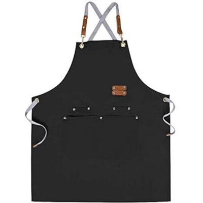 Mignongirl Chef-schort-kruis rugschort voor mannen vrouwen met verstelbare bandjes en grote zakken, canvas, M-XXL, zwart Mignongirl Chef-schort-kruis rugschort voor mannen vrouwen met verstelbare bandjes en grote zakken, canvas, M-XXL, zwart