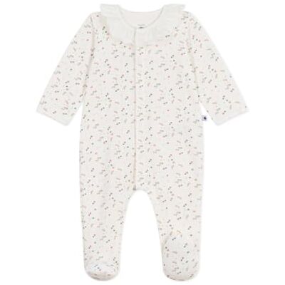 Petit Bateau Babypyjama van fluweel met bloemenhals Petit Bateau Babypyjama van fluweel met bloemenhals