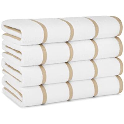 Arkwright LLC Arkwright Las Rayas strandhanddoeken (pak van 4) 100% ringgesponnen katoen, zachte, sneldrogende witte badhanddoek, 480 g/m² handdoeken voor hotel, resort, spa, hot tube, 30 x 60 inch, beige strepen Arkwright LLC Arkwright Las Rayas strandhanddoeken (pak van 4) 100% ringgesponnen katoen, zachte, sneldrogende witte badhanddoek, 480 g/m² handdoeken voor hotel, resort, spa, hot tube, 30 x 60 inch, beige strepen