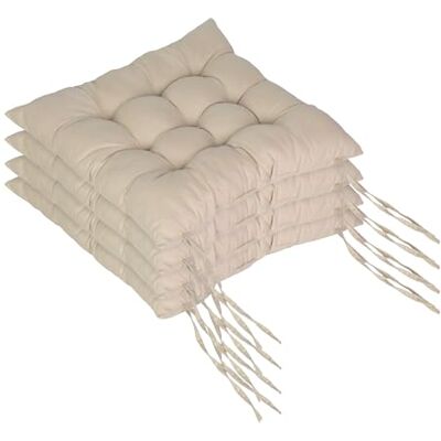 Relaxdays stoelkussens, set van 4, 40x40 cm, gewatteerde zitkussens met bandjes, binnen & buiten, polyester, beige Relaxdays stoelkussens, set van 4, 40x40 cm, gewatteerde zitkussens met bandjes, binnen & buiten, polyester, beige