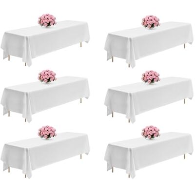 VEVOR Witte tafelkleden voor rechthoekige tafels, 6 stuks, 228 x 300 cm, herbruikbare en machinewasbare tafelkleden, kreukbestendige polyester stoffen tafelkleden voor bruiloft, feest, banket VEVOR Witte tafelkleden voor rechthoekige tafels, 6 stuks, 228 x 300 cm, herbruikbare en machinewasbare tafelkleden, kreukbestendige polyester stoffen tafelkleden voor bruiloft, feest, banket