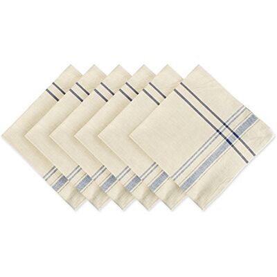 DII Franse Streep Tafelblad Collectie Boerderij Stijl Eettafel Linnen Servet Set, 20x20, Taupe/Blauw, 6 Stuk DII Franse Streep Tafelblad Collectie Boerderij Stijl Eettafel Linnen Servet Set, 20x20, Taupe/Blauw, 6 Stuk