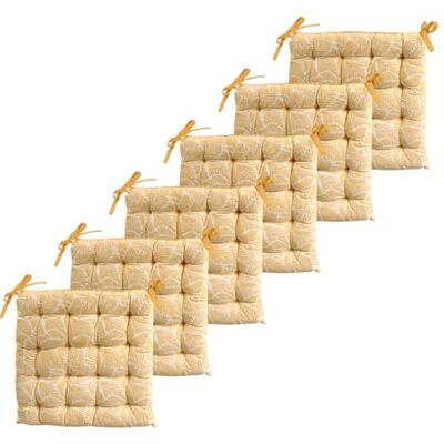 Atout Ciel Set van 6 vierkante stoelkussens, tweekleurig, 40 x 40 cm, geel bedrukt/effen Atout Ciel Set van 6 vierkante stoelkussens, tweekleurig, 40 x 40 cm, geel bedrukt/effen