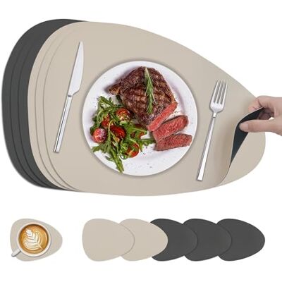 KitchenBoss placemats Afwasbare en onderzetters: 6-delige set placemats Afwasbaar Dubbelzijdig Voor gebruik in keukens, eetkamers en kantoren, antracietgrijs + beige, 40 x 30 cm KitchenBoss placemats Afwasbare en onderzetters: 6-delige set placemats Afwasbaar Dubbelzijdig Voor gebruik in keukens, eetkamers en kantoren, antracietgrijs + beige, 40 x 30 cm