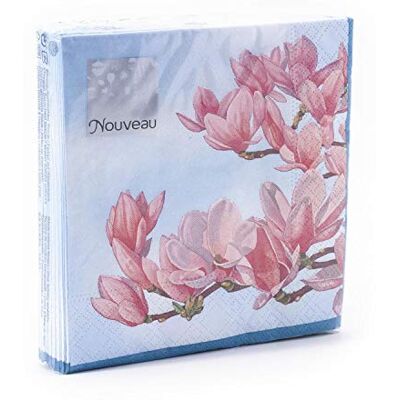 Nouveau Magnolia blauwe papieren servetten, meerkleurig, 25 x 25 Nouveau Magnolia blauwe papieren servetten, meerkleurig, 25 x 25