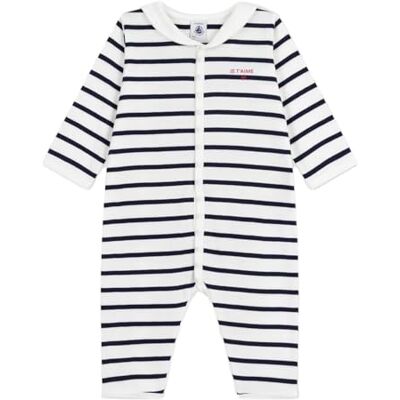 Petit Bateau Katoenen babypyjama zonder voeten met gestreepte bootkraag Petit Bateau Katoenen babypyjama zonder voeten met gestreepte bootkraag