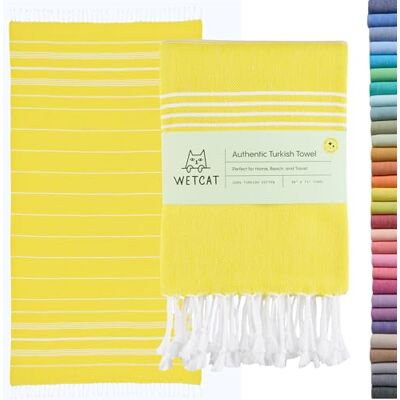 WETCAT Turkse extra grote strandhanddoek, extra groot, 38 x 71 cm, 100% katoen, zandvrij, sneldrogend, extra groot, lichte reishanddoek voor volwassenen, strandaccessoires, geschenken (geel, 38 x 71 WETCAT Turkse extra grote strandhanddoek, extra groot, 38 x 71 cm, 100% katoen, zandvrij, sneldrogend, extra groot, lichte reishanddoek voor volwassenen, strandaccessoires, geschenken (geel, 38 x 71