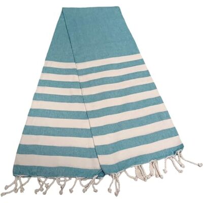 Atout Ciel Strandhanddoek, fouta, gestreept met franjes, 90 x 180 cm, blauw Atout Ciel Strandhanddoek, fouta, gestreept met franjes, 90 x 180 cm, blauw
