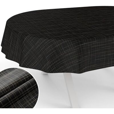 ANRO Afwasbaar tafelzeil, met teflon-coating, onderhoudsvriendelijk, lotuseffect, vuil- en waterafstotend, Roma, gestreept, ovaal, 180 x 140 cm, snijrand, zwart ANRO Afwasbaar tafelzeil, met teflon-coating, onderhoudsvriendelijk, lotuseffect, vuil- en waterafstotend, Roma, gestreept, ovaal, 180 x 140 cm, snijrand, zwart