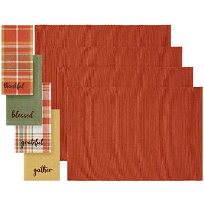 Elrene Home Fashions Placemat en Servet Value Set van 8, Katoen, Multicolor Elrene Home Fashions Placemat en Servet Value Set van 8, Katoen, Multicolor