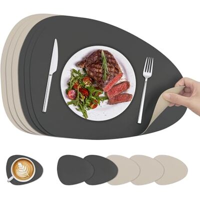 KitchenBoss Wasbare placemats en onderzetters: set van 6 placemats voor het ontbijt Dubbelzijdige voor keukens, eettafels en kantoren, antracietgrijs + beige, 40 x 30 cm KitchenBoss Wasbare placemats en onderzetters: set van 6 placemats voor het ontbijt Dubbelzijdige voor keukens, eettafels en kantoren, antracietgrijs + beige, 40 x 30 cm