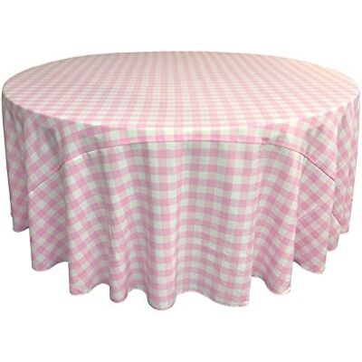 LA Linen Polyester gingham geruit 305 x 305 x 0,04 cm rond tafelkleed roze/wit, 305 x 305 x 0,04 cm LA Linen Polyester gingham geruit 305 x 305 x 0,04 cm rond tafelkleed roze/wit, 305 x 305 x 0,04 cm