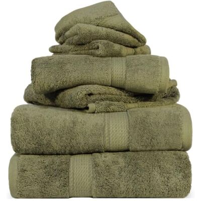 Superior Handdoekenset, 6-delig, katoen, 900 gram, bosgroen Superior Handdoekenset, 6-delig, katoen, 900 gram, bosgroen