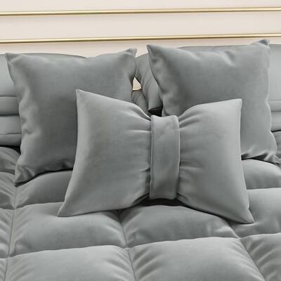 PETTI Artigiani Italiani Sofakussen van fluweel met vulling, slaapkamer-kussenslopen, meubelkussen met verborgen ritssluiting, donkergrijs fluwelen kussen met strik 1 stuk 50 x 40 cm PETTI Artigiani Italiani Sofakussen van fluweel met vulling, slaapkamer-kussenslopen, meubelkussen met verborgen ritssluiting, donkergrijs fluwelen kussen met strik 1 stuk 50 x 40 cm