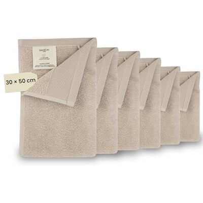 Jean & Len Set gastendoekjes van 100% biologisch katoen, in de kleur beige, met ophanglus, Oeko-Tex en GOTS-gecertificeerd, merklabel van veganistisch leer, 6 gastendoekjes van 30 x 50 cm Jean & Len Set gastendoekjes van 100% biologisch katoen, in de kleur beige, met ophanglus, Oeko-Tex en GOTS-gecertificeerd, merklabel van veganistisch leer, 6 gastendoekjes van 30 x 50 cm
