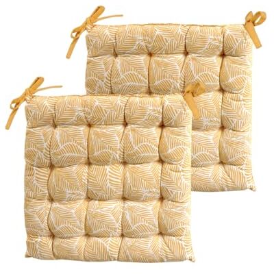 Atout Ciel Set van 2 vierkante stoelkussens, tweekleurig, 40 x 40 cm, geel bedrukt/effen Atout Ciel Set van 2 vierkante stoelkussens, tweekleurig, 40 x 40 cm, geel bedrukt/effen