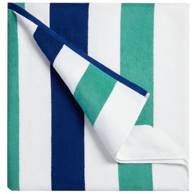 Bornbay Extra grote katoenen strandlaken extra groot 100 x 180 cm pluche dik zwembadhanddoek, XL, pluizige gestreepte groenblauwe strandhanddoeken voor volwassenen, heren en vrouwen (wit groenblauw Bornbay Extra grote katoenen strandlaken extra groot 100 x 180 cm pluche dik zwembadhanddoek, XL, pluizige gestreepte groenblauwe strandhanddoeken voor volwassenen, heren en vrouwen (wit groenblauw