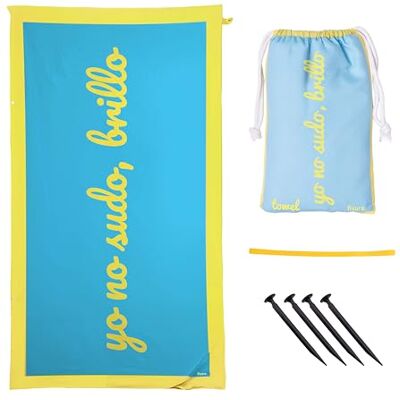 Fisura – Grote blauwe strandhanddoek "yo no sudo, brillo”. Lichte microvezel handdoek, sneldrogend en zandafstotend. Perfect voor zwembad, strand, camping of picknick. Origineel cadeau. 180x100 cm. Fisura – Grote blauwe strandhanddoek "yo no sudo, brillo”. Lichte microvezel handdoek, sneldrogend en zandafstotend. Perfect voor zwembad, strand, camping of picknick. Origineel cadeau. 180x100 cm.