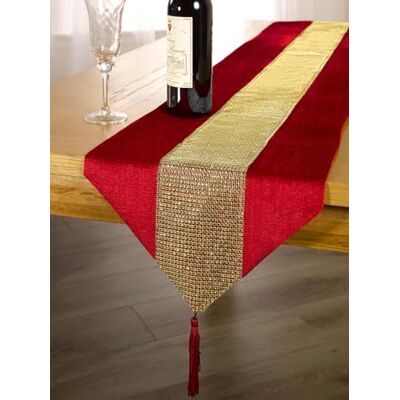 Emma Barclay Eclat Diamante Sparkle Tasseled Runner (Rood & Goud, 13x90" (33x183cm)) Emma Barclay Eclat Diamante Sparkle Tasseled Runner (Rood & Goud, 13x90" (33x183cm))