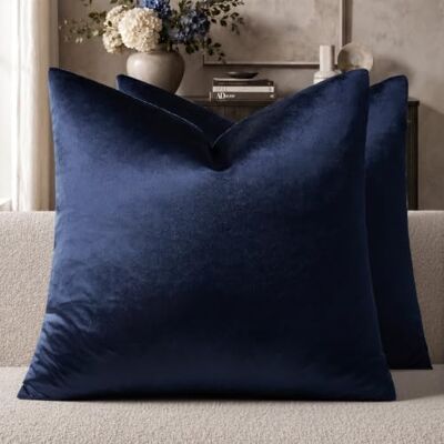 GIGIZAZA Decoratieve bankkussens, set van 2 bankkussens, 45,7 x 45,7 cm, blauw, vierkant, boerderij-fluwelen sierkussens GIGIZAZA Decoratieve bankkussens, set van 2 bankkussens, 45,7 x 45,7 cm, blauw, vierkant, boerderij-fluwelen sierkussens