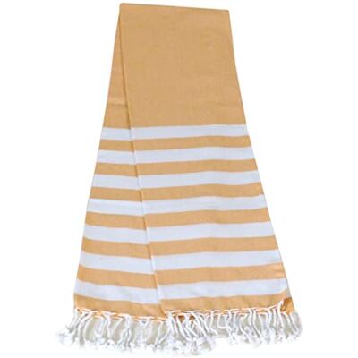 Atout Ciel Strandhanddoek, fouta, gestreept met franjes, 90 x 180 cm, mosterd Atout Ciel Strandhanddoek, fouta, gestreept met franjes, 90 x 180 cm, mosterd