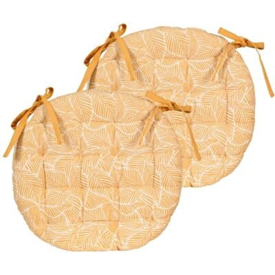 Atout Ciel Set van 2 ronde stoelkussens, tweekleurig, diameter 40 cm, geel bedrukt/effen Atout Ciel Set van 2 ronde stoelkussens, tweekleurig, diameter 40 cm, geel bedrukt/effen